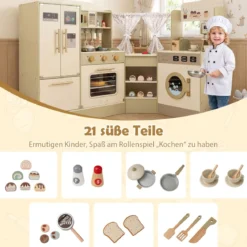Kinderspielküche Kinderküche Spielset mit Wasserhahn Geschirrspüler Herd Kaffeemaschine Grün