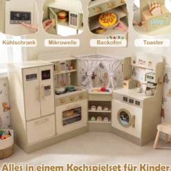 Kinderspielküche Kinderküche Spielset mit Wasserhahn Geschirrspüler Herd Kaffeemaschine Grün