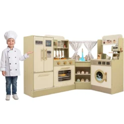 Kinderspielküche Kinderküche Spielset mit Wasserhahn Geschirrspüler Herd Kaffeemaschine Grün