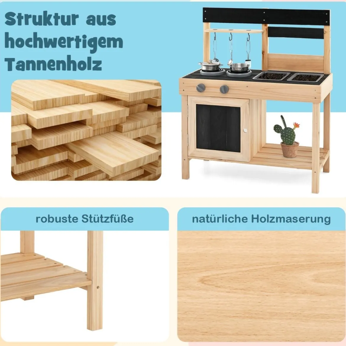 Kinder Spielküche mit 2 Abnehmbaren Spülbecken & Herd & Küchengeschirr