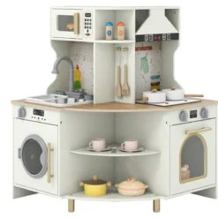 Kinder Spielküche mit Funktionierendem Wasserhahn & Spüle Holz Eckküche Spielset
