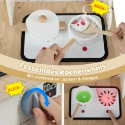 Kinder Spielküche mit Funktionierendem Wasserhahn & Spüle Holz Eckküche Spielset