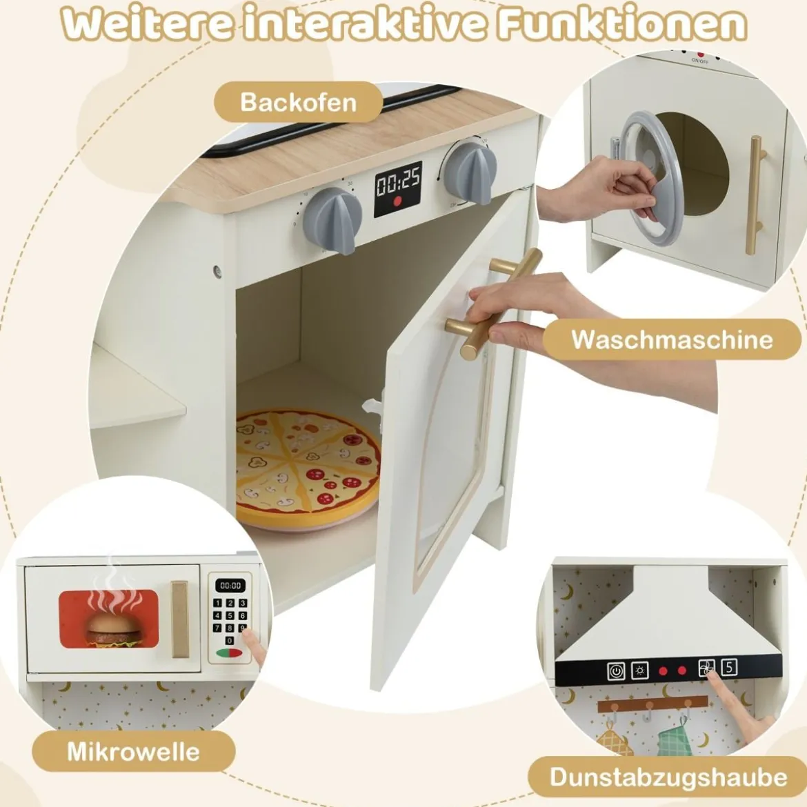 Kinder Spielküche mit Funktionierendem Wasserhahn & Spüle Holz Eckküche Spielset
