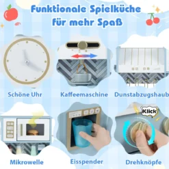 Kinder Spielküche mit Kaffeemaschine & Eiswürfelspender Holz Kinderküche Puppenküche Blau