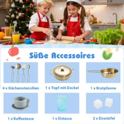 Kinder Spielküche mit Kaffeemaschine & Eiswürfelspender Holz Kinderküche Puppenküche Blau