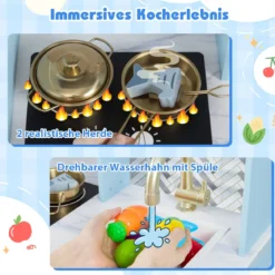 Kinder Spielküche mit Kaffeemaschine & Eiswürfelspender Holz Kinderküche Puppenküche Blau