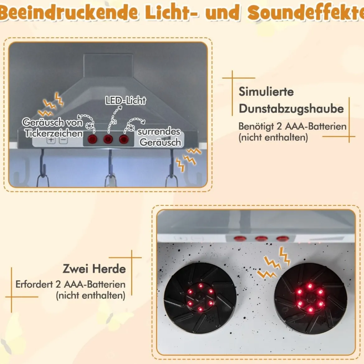 Kinder Spielküche mit Realistischen Geräuschen & Lichtern Holzspielzeugset kochspielzeug