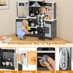 Kinder Spielküche mit Realistischen Geräuschen & Lichtern Holzspielzeugset kochspielzeug