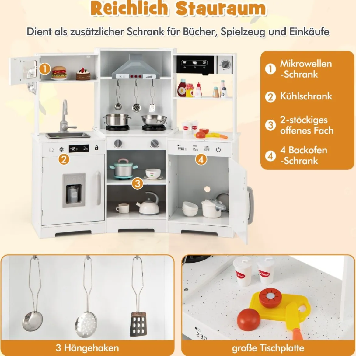 Kinder Spielküche mit Realistischen Geräuschen & Lichtern Holzspielzeugset kochspielzeug