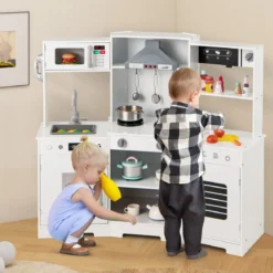 Kinder Spielküche mit Realistischen Geräuschen & Lichtern Holzspielzeugset kochspielzeug