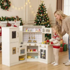 Kinder-Spielküche Spielküchenecke mit Eisspender Herd Ofen Mikrowelle Geschirrspüler Beige