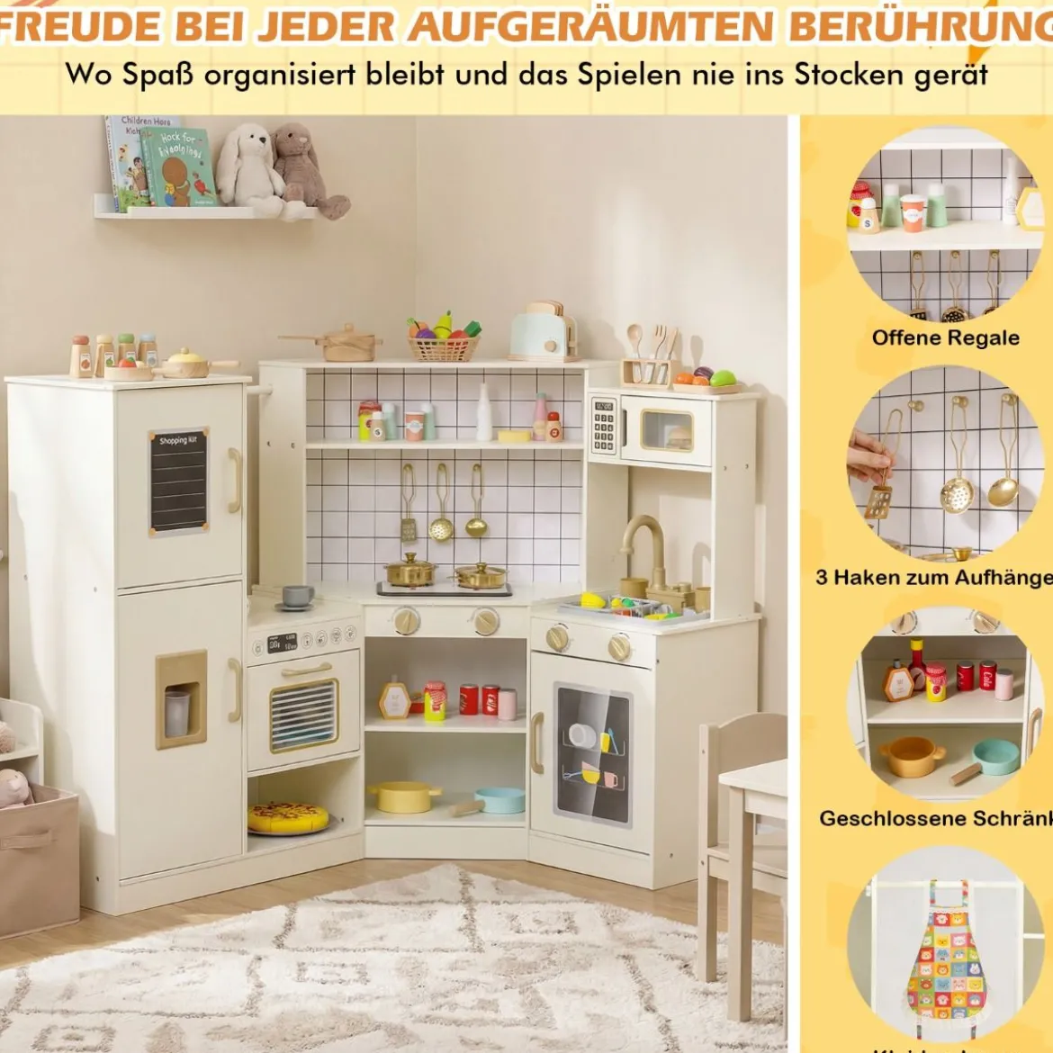 Kinder-Spielküche Spielküchenecke mit Eisspender Herd Ofen Mikrowelle Geschirrspüler Beige