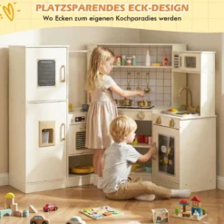 Kinder-Spielküche Spielküchenecke mit Eisspender Herd Ofen Mikrowelle Geschirrspüler Beige