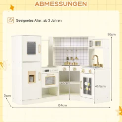 Kinder-Spielküche Spielküchenecke mit Eisspender Herd Ofen Mikrowelle Geschirrspüler Beige