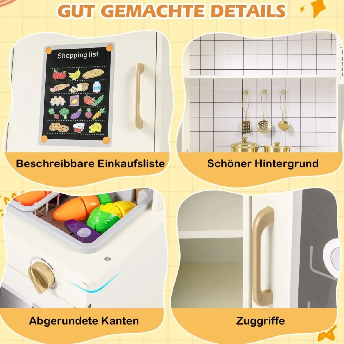 Kinder-Spielküche Spielküchenecke mit Eisspender Herd Ofen Mikrowelle Geschirrspüler Beige