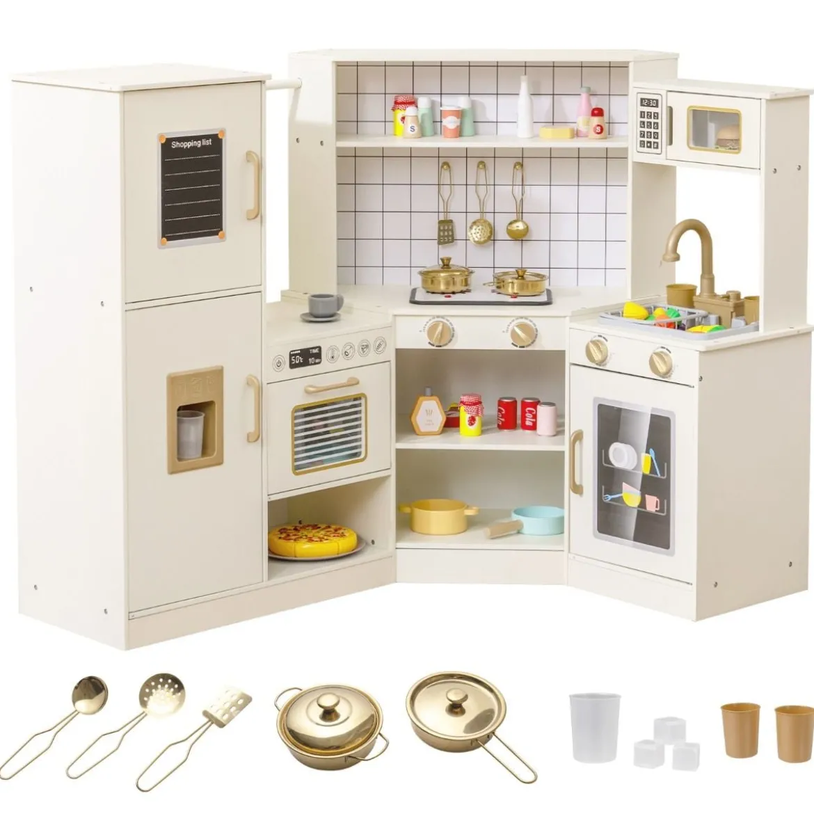Kinder-Spielküche Spielküchenecke mit Eisspender Herd Ofen Mikrowelle Geschirrspüler Beige