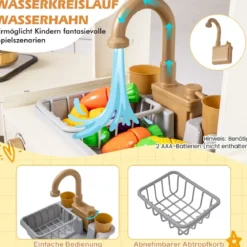 Kinder-Spielküche Spielküchenecke mit Eisspender Herd Ofen Mikrowelle Geschirrspüler Beige
