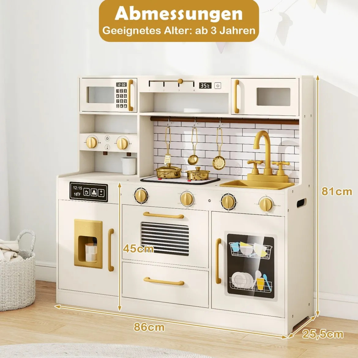 Kinder-Spielküche Spielzeug-Küchenset zum Nachspielen mit Herd Licht Sound Beige
