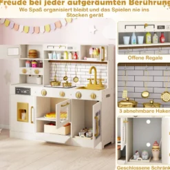 Kinder-Spielküche Spielzeug-Küchenset zum Nachspielen mit Herd Licht Sound Beige