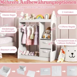 Kinderspiel-Kleiderschrank Spielzeug-Verkleidungscenter für Kinder mit Acrylspiegel Kleiderbügel Weiß
