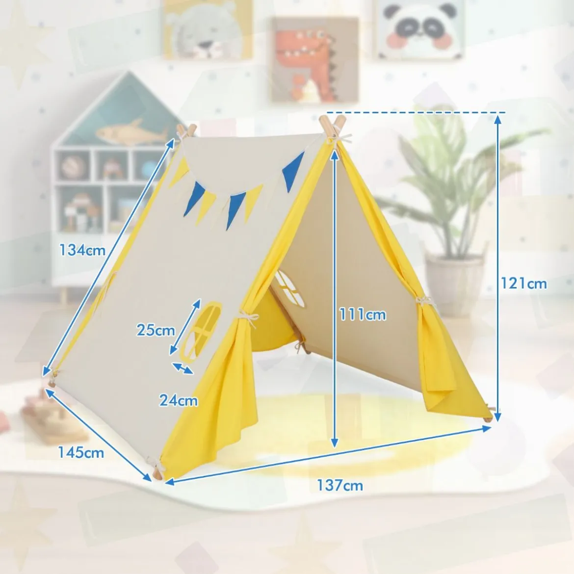 Kinder Spielzelt Dreieckiges Kinder- und Kleinkindzelt mit Holzrahmen 137 x 145 x 121 cm