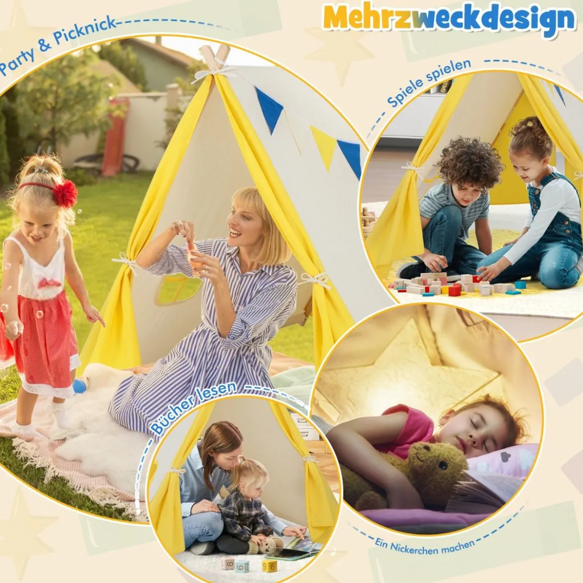Kinder Spielzelt Dreieckiges Kinder- und Kleinkindzelt mit Holzrahmen 137 x 145 x 121 cm