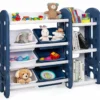 Kinder Spielzeugregal mit 6 Aufbewahrungsboxen und 4 Ablagen Eckregal aus Kunststoff Kinderregal 112 x 35 x 92 cm Blau