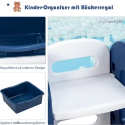 Kinder Spielzeugregal mit 6 Aufbewahrungsboxen und 4 Ablagen Eckregal aus Kunststoff Kinderregal 112 x 35 x 92 cm Blau