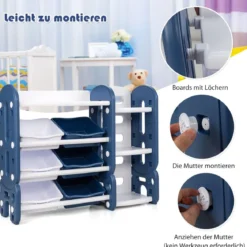 Kinder Spielzeugregal mit 6 Aufbewahrungsboxen und 4 Ablagen Eckregal aus Kunststoff Kinderregal 112 x 35 x 92 cm Blau