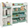 Kinder Spielzeugregal mit 6 Aufbewahrungsboxen und 4 Ablagen Eckregal aus Kunststoff Kinderregal 112 x 35 x 92 cm Grün