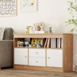 Kinder Spielzeugschrank aus Holz mit 2 Schubladen & 2 Türen Kinderregal Kinderschrank