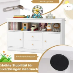 Kinder Spielzeugschrank aus Holz mit 2 Schubladen & 2 Türen Kinderregal Kinderschrank