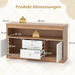 Kinder Spielzeugschrank aus Holz mit 2 Schubladen & 2 Türen Kinderregal Kinderschrank