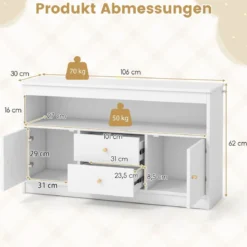 Kinder Spielzeugschrank aus Holz mit 2 Schubladen & 2 Türen Kinderregal Kinderschrank
