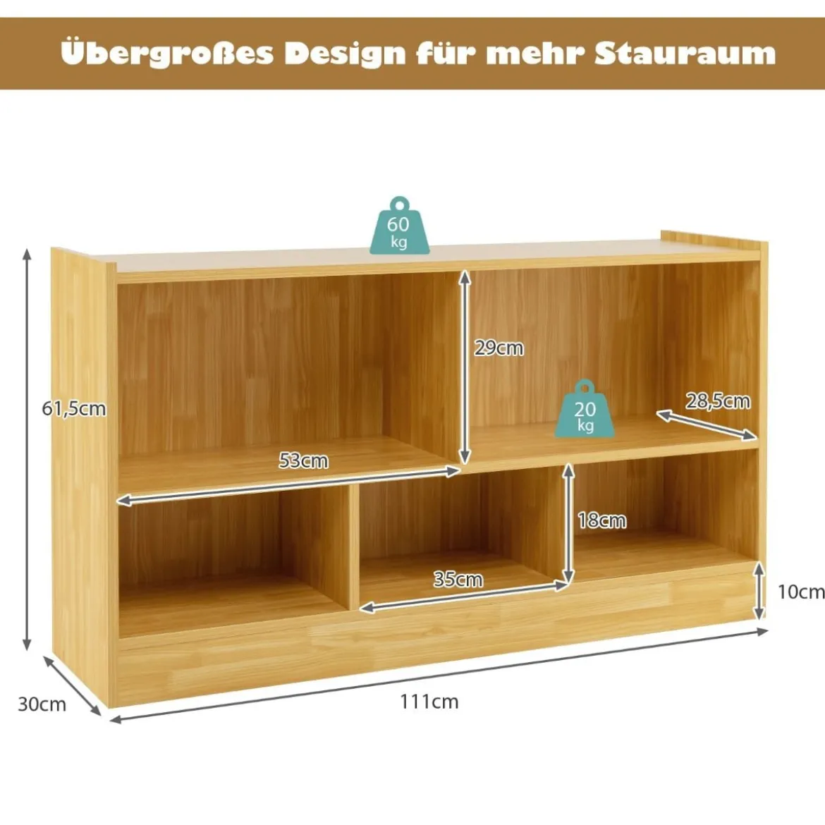 Kinder Spielzeugschrank aus Holz Kinderregal Bücherregal 111 x 30 x 61,5 cm