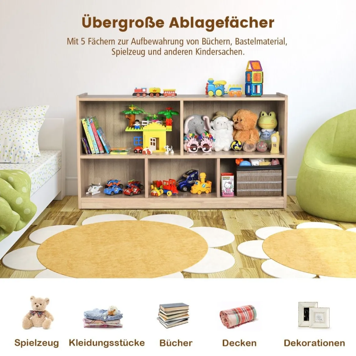Kinder Spielzeugschrank aus Holz Kinderregal Bücherregal 111 x 30 x 61,5 cm
