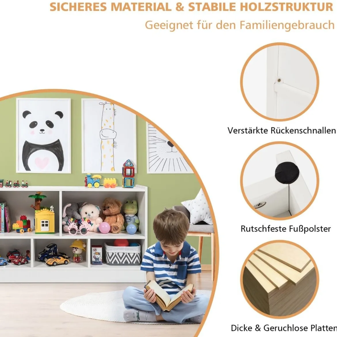 Kinder Spielzeugschrank aus Holz Kinderregal Bücherregal 111 x 30 x 61,5 cm
