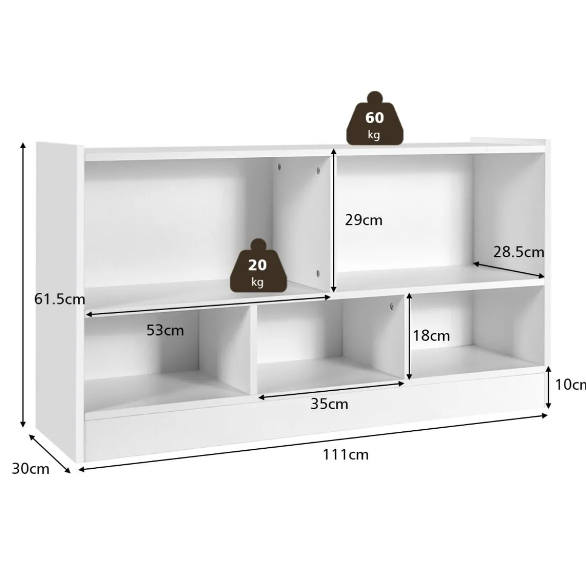Kinder Spielzeugschrank aus Holz Kinderregal Bücherregal 111 x 30 x 61,5 cm