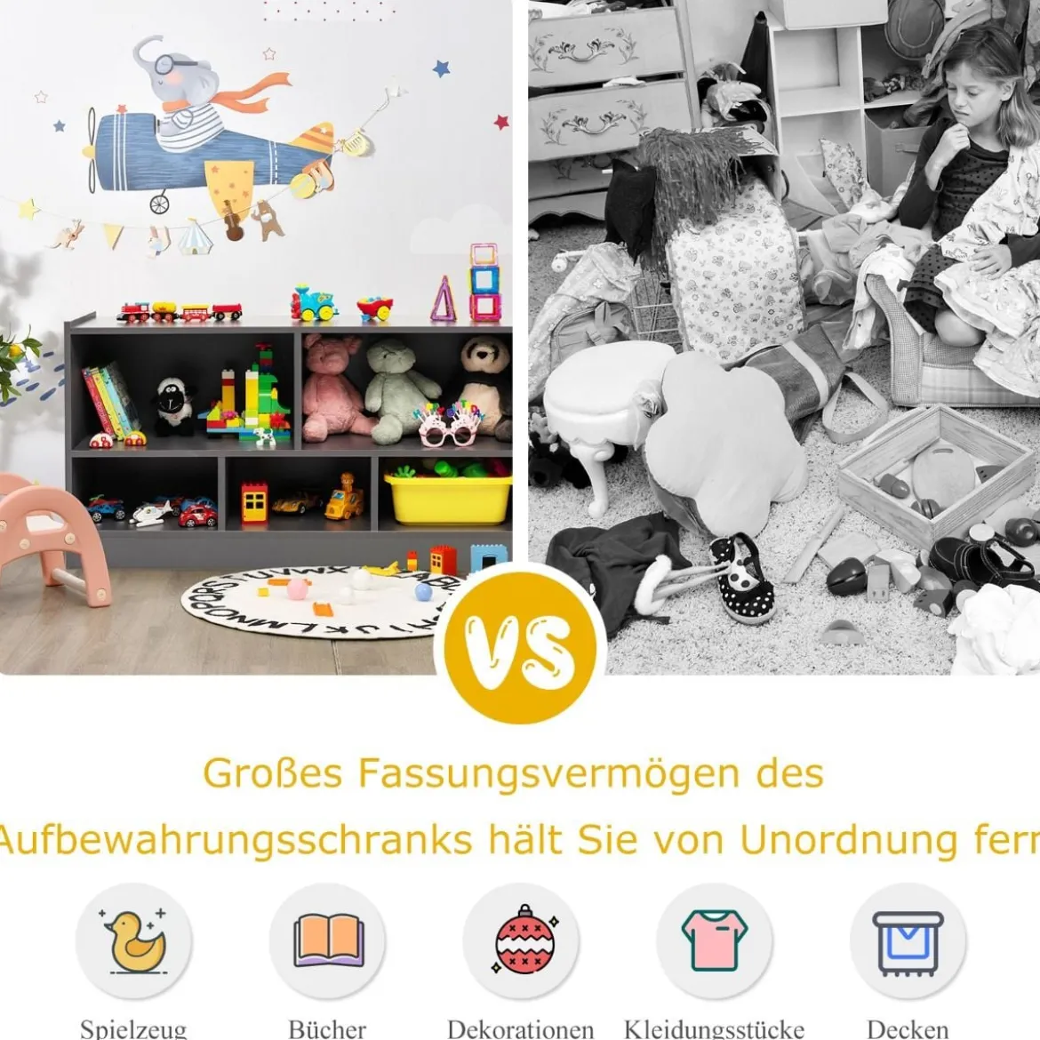 Kinder Spielzeugschrank aus Holz Kinderregal Bücherregal 111 x 30 x 61,5 cm