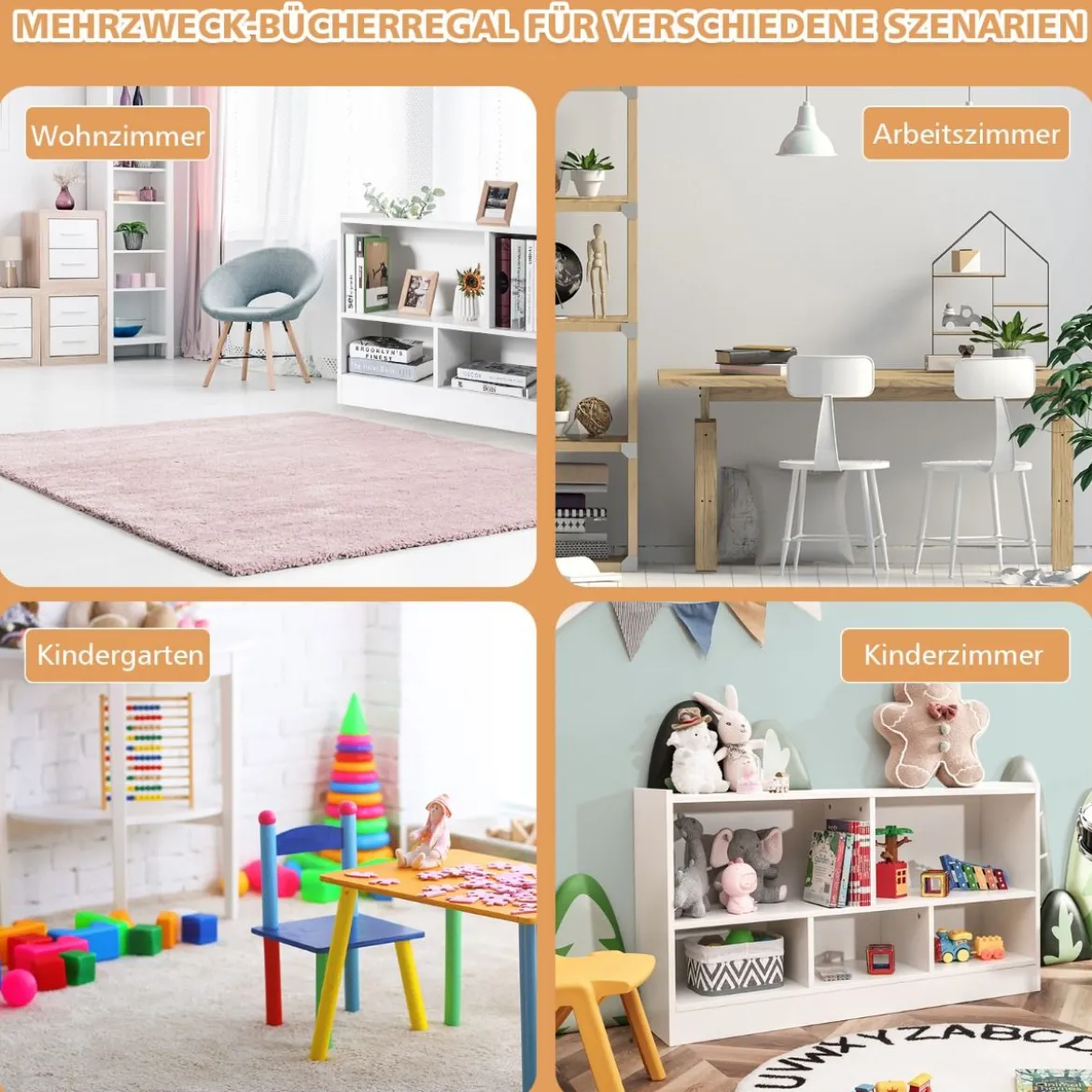 Kinder Spielzeugschrank aus Holz Kinderregal Bücherregal 111 x 30 x 61,5 cm