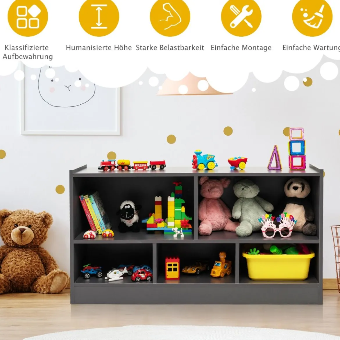 Kinder Spielzeugschrank aus Holz Kinderregal Bücherregal 111 x 30 x 61,5 cm