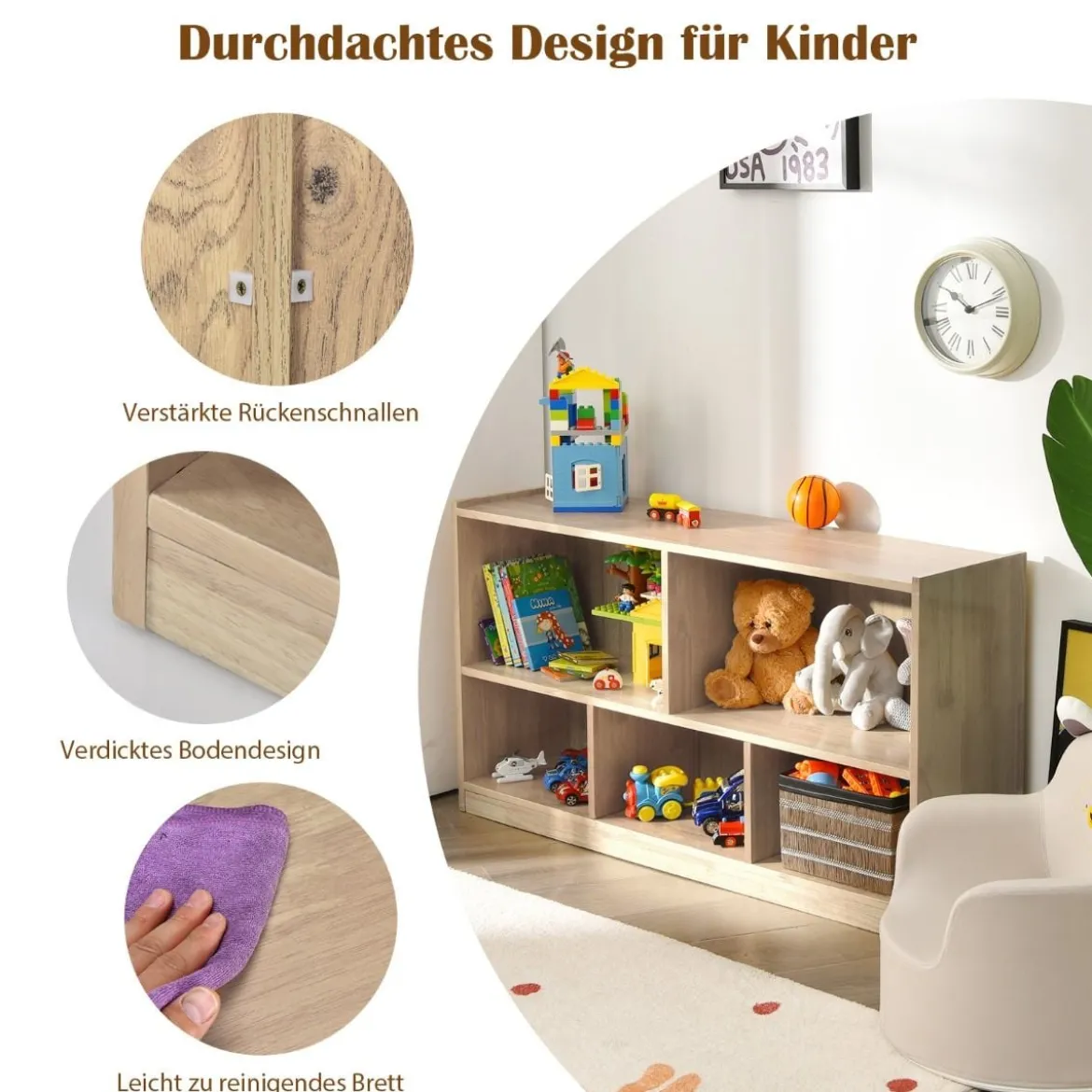 Kinder Spielzeugschrank aus Holz Kinderregal Bücherregal 111 x 30 x 61,5 cm