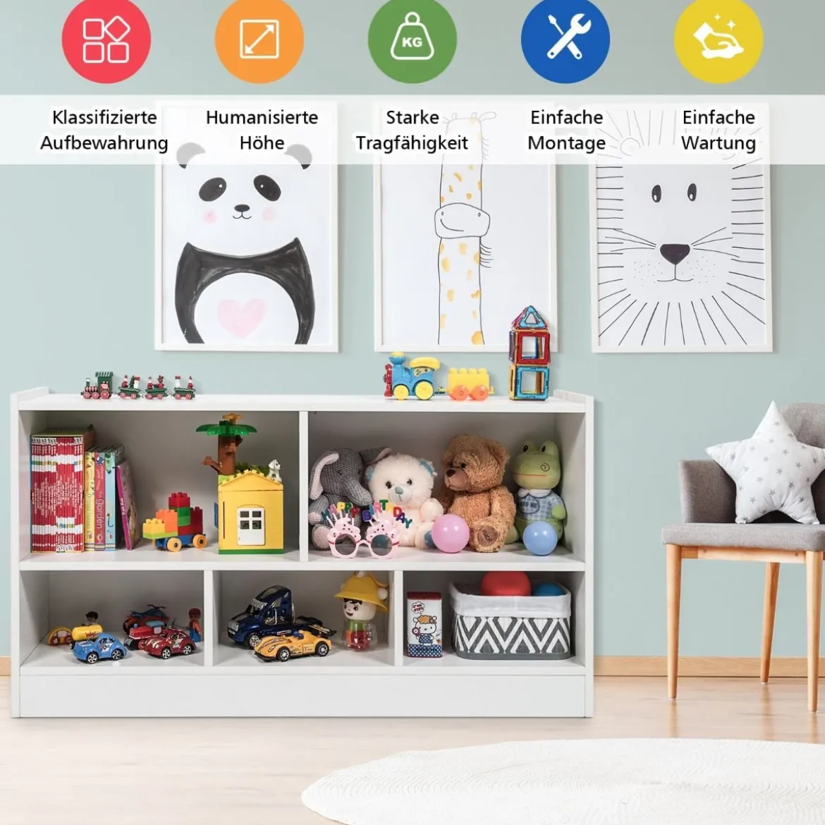 Kinder Spielzeugschrank aus Holz Kinderregal Bücherregal 111 x 30 x 61,5 cm