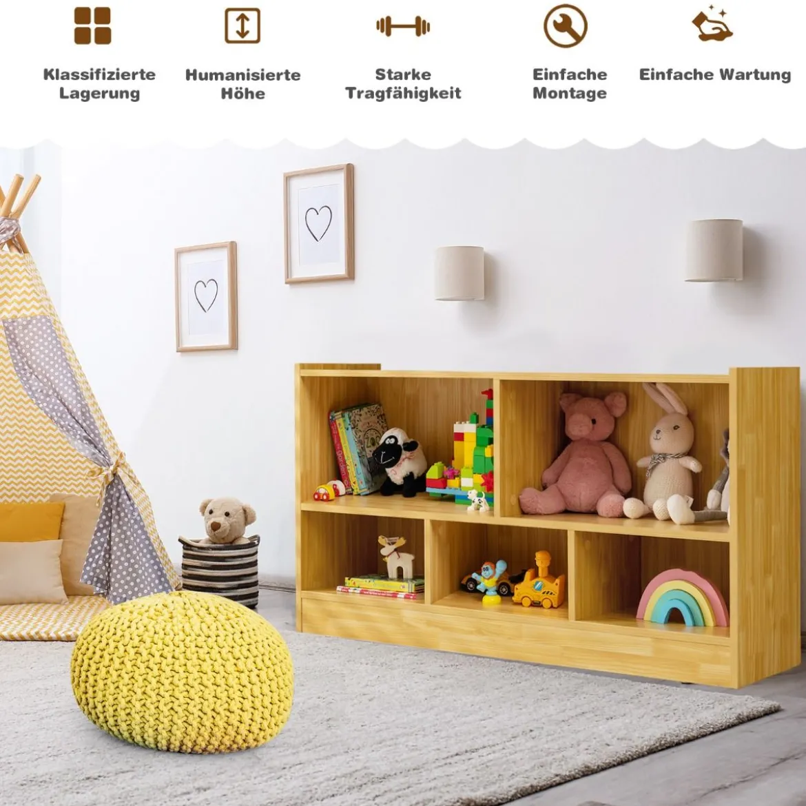 Kinder Spielzeugschrank aus Holz Kinderregal Bücherregal 111 x 30 x 61,5 cm