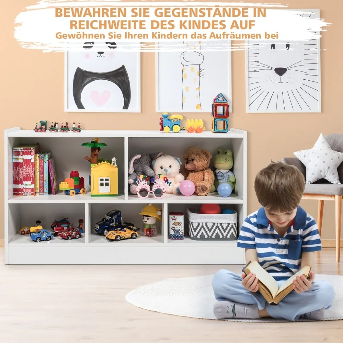 Kinder Spielzeugschrank aus Holz Kinderregal Bücherregal 111 x 30 x 61,5 cm