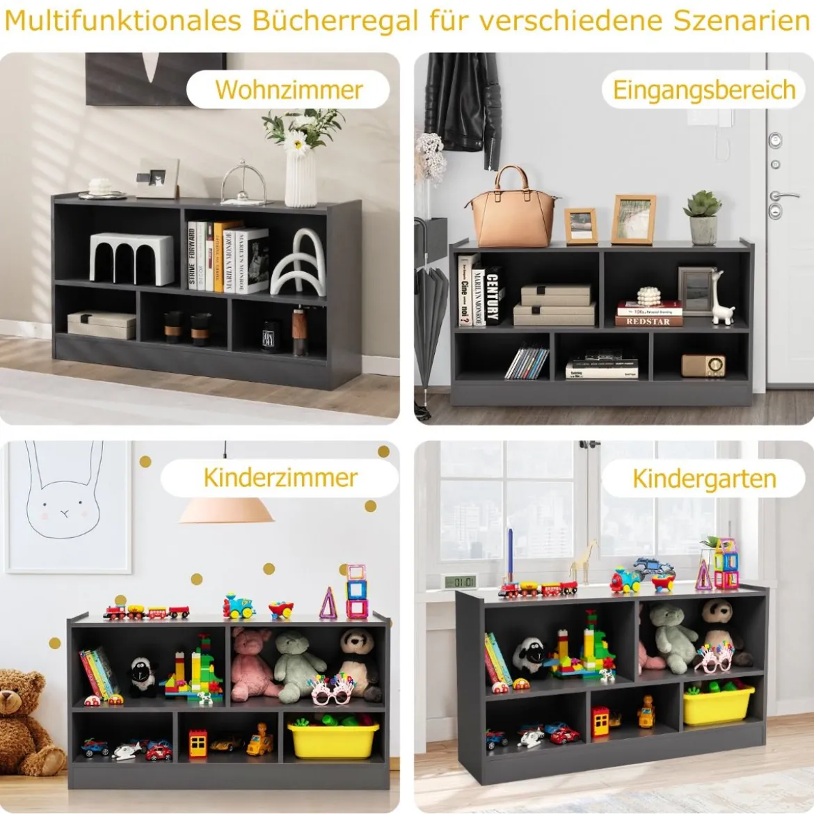 Kinder Spielzeugschrank aus Holz Kinderregal Bücherregal 111 x 30 x 61,5 cm