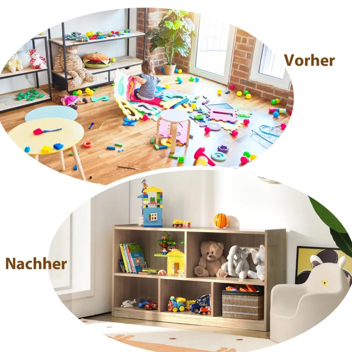 Kinder Spielzeugschrank aus Holz Kinderregal Bücherregal 111 x 30 x 61,5 cm