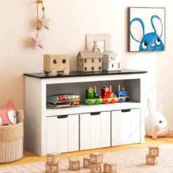 Kinder Spielzeugschrank Kinderregal Kommode mit 3 Schubladen & Rollen 102 x 33 x 62 cm