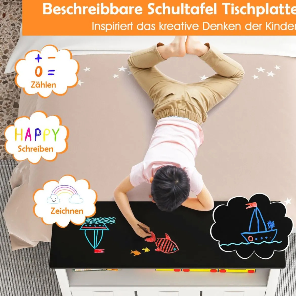 Kinder Spielzeugschrank Kinderregal Kommode mit 3 Schubladen & Rollen 102 x 33 x 62 cm
