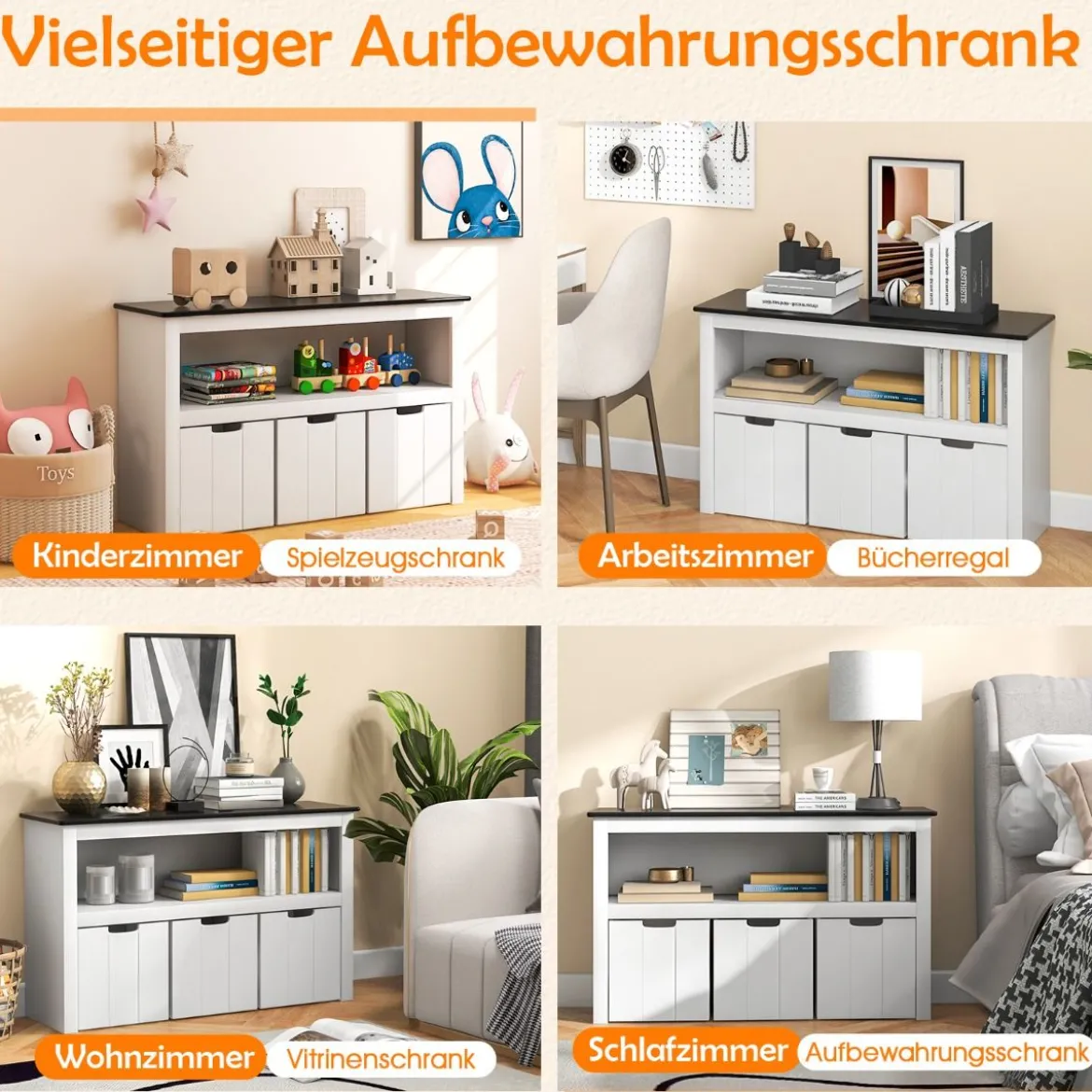 Kinder Spielzeugschrank Kinderregal Kommode mit 3 Schubladen & Rollen 102 x 33 x 62 cm